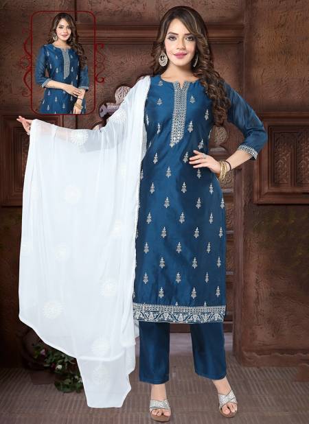 N F CHURIDAR 33 Designer Fancy Festive Wear Latest Readymade Salwar Suit Collecion N F C 703 TEAL BLUE